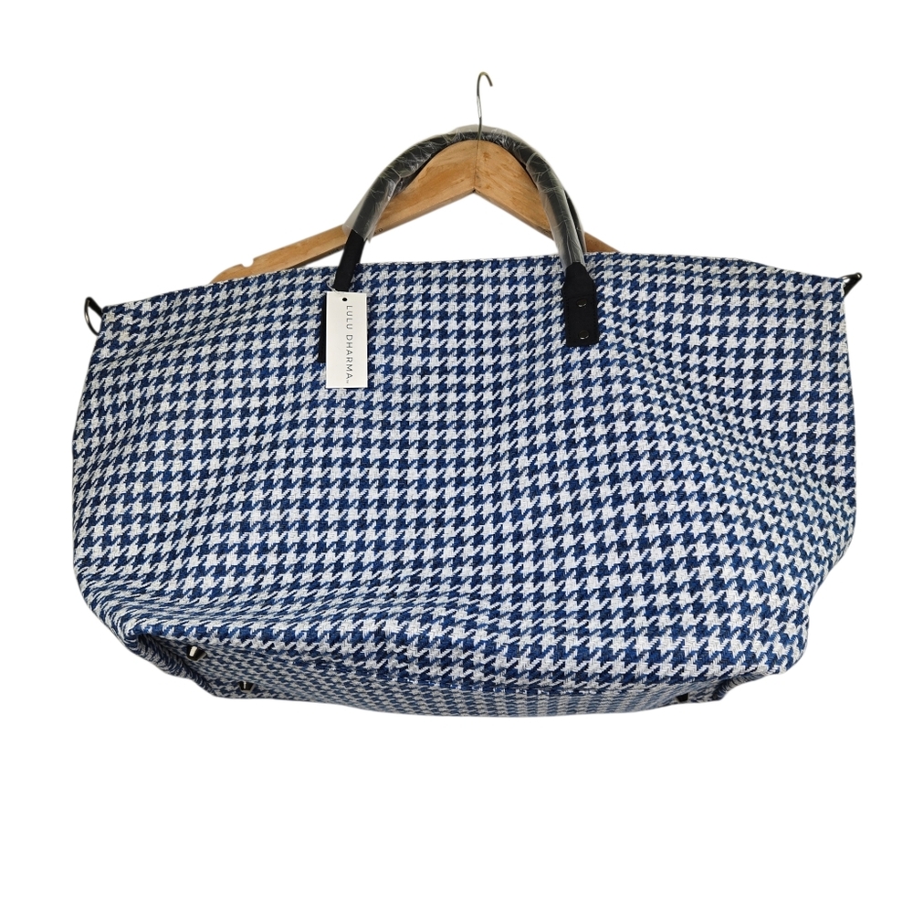 NWT Lulu Dharma Blue White Houndstooth Weekender CanvasTravel Bag Crossbody